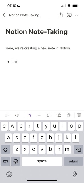 Screenshot showing a note in Notion