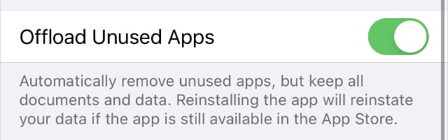 Offload Unused Apps option in iPhone App Store settings