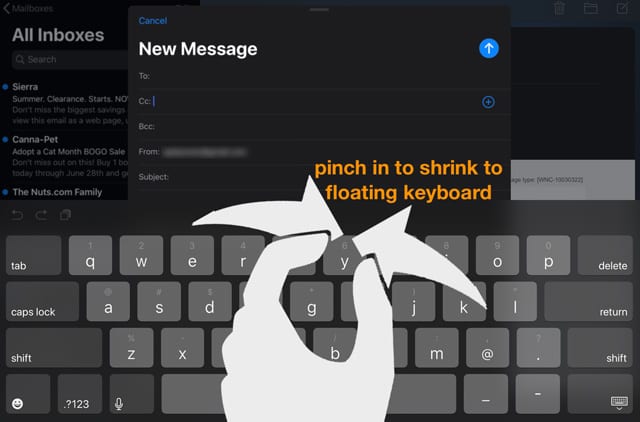 pinch in to show iPad floating keyboard