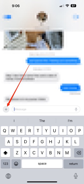 Click on the + icon in a conversation for iOS 17 Messages