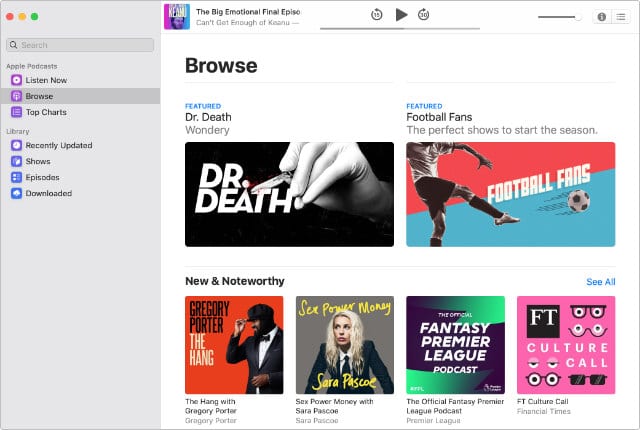 Podcasts app in macOS Catalina