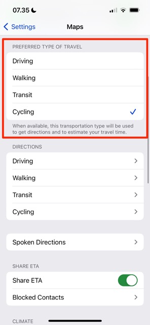 Preferred Mode of Travel iPhone Screenshot