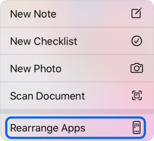 Rearrange Apps button from iOS 13 Home screen