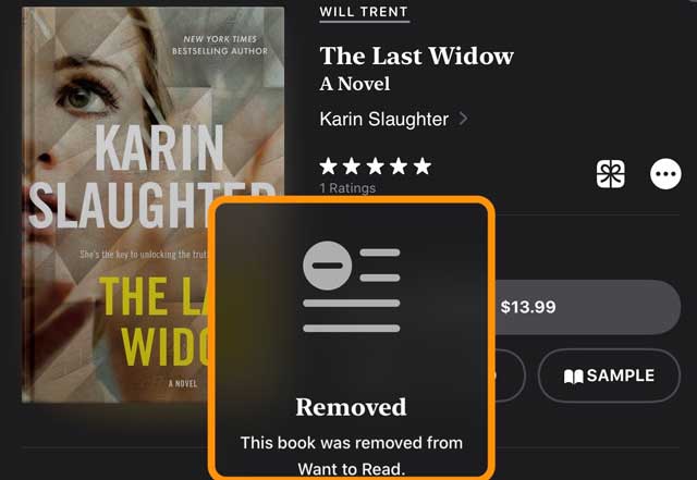 remove a book from apple books want to read list
