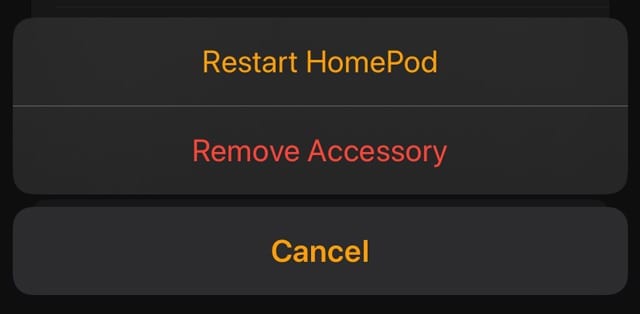 Restart or Remove Accessory for HomePod settings