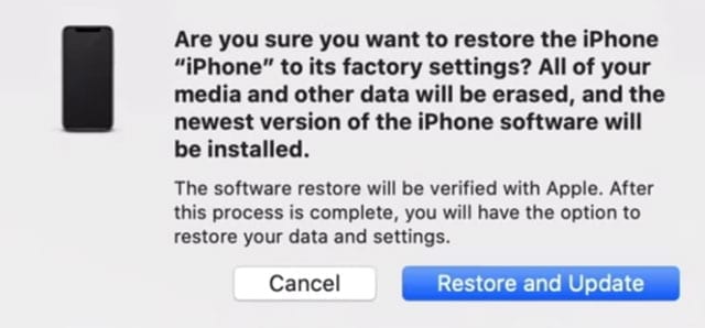 restore and update confirmation for iPhone, iPad, or iPod restore in Finder or iTunes