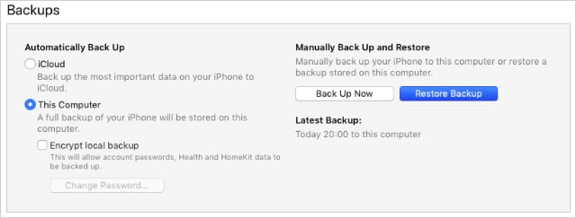 Restore Backup button in iTunes