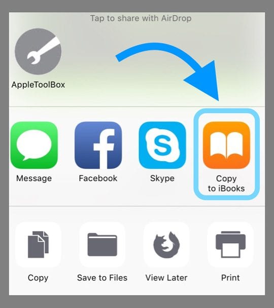 Copy to iBooks iOS Safari Share Sheet