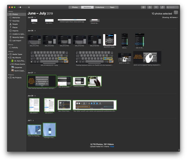 iCloud.com select consecutive photos using Mac and Shift key