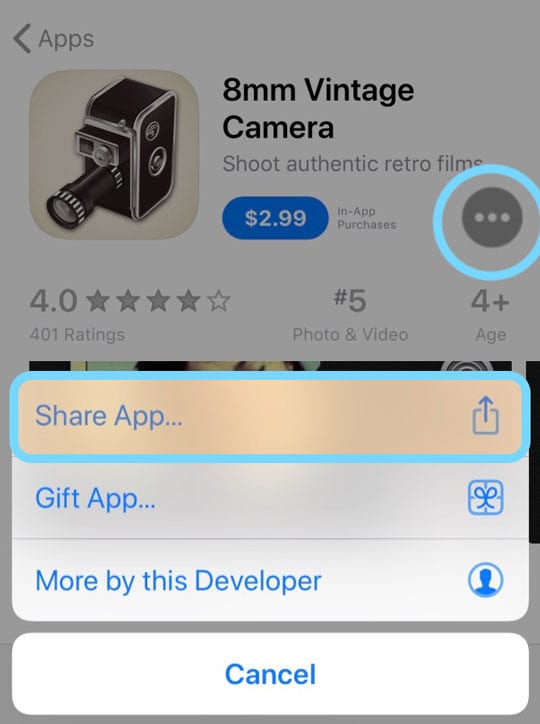 share an app from the app store with friends and family