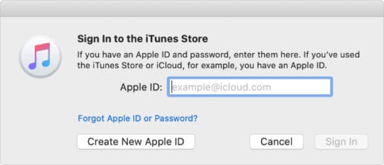 Sign in to iTunes Store window