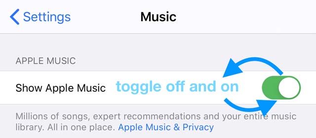 toggle show apple music off and on