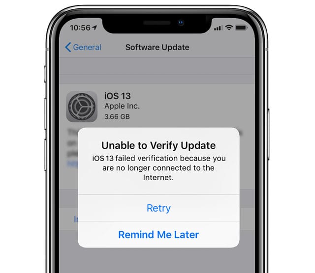 iOS 13 unable to verify update