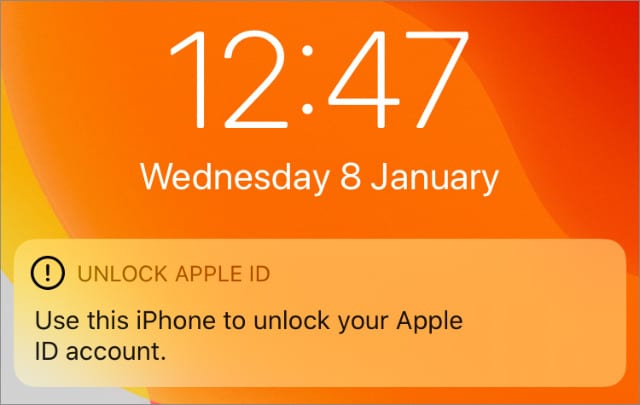 Unlock Apple ID notification on iPhone