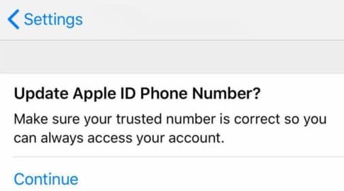 message asking you to update Apple ID phone number