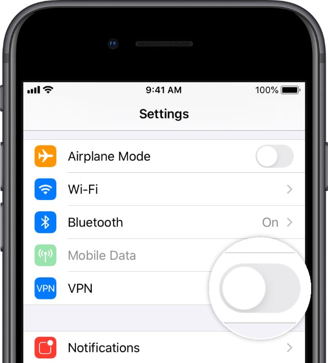 VPN button in iOS Settings