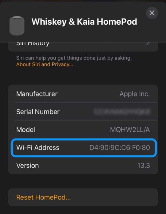 HomePod settings for wifi