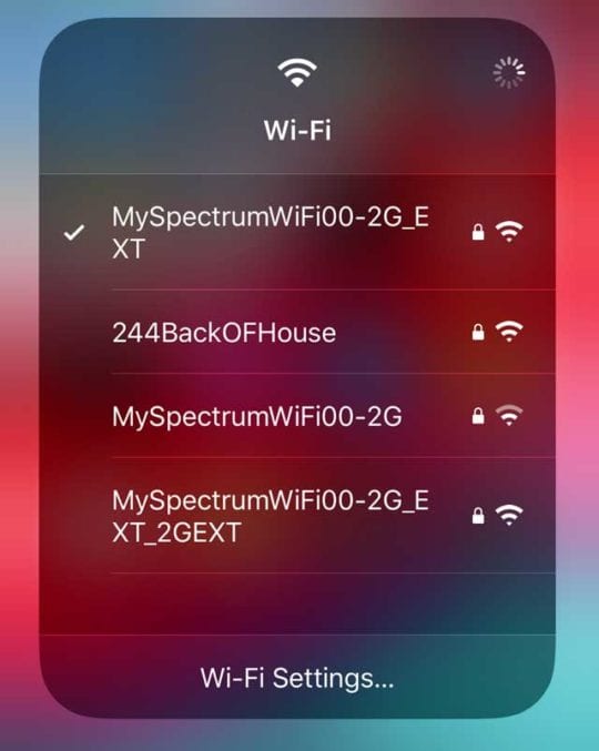 quick action menu for WiFi in Control Center iOS 13