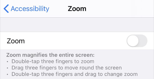 Zoom Accessibility settings on iPhone