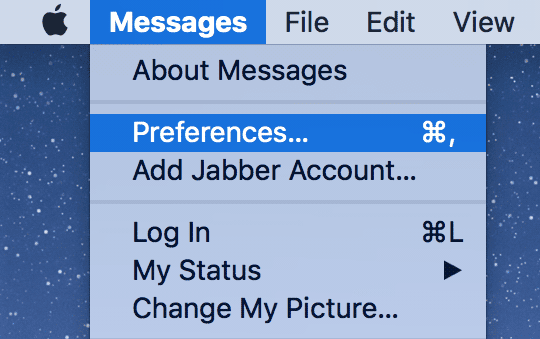 Open preferences in Messages app
