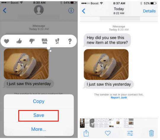 Saving iMessage images into Photos on iPhone